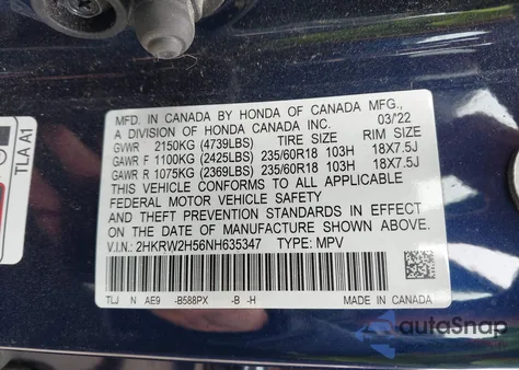 2022 Honda Cr-V Awd Ex from USA, damaged, VIN 2HKRW2H56NH635347